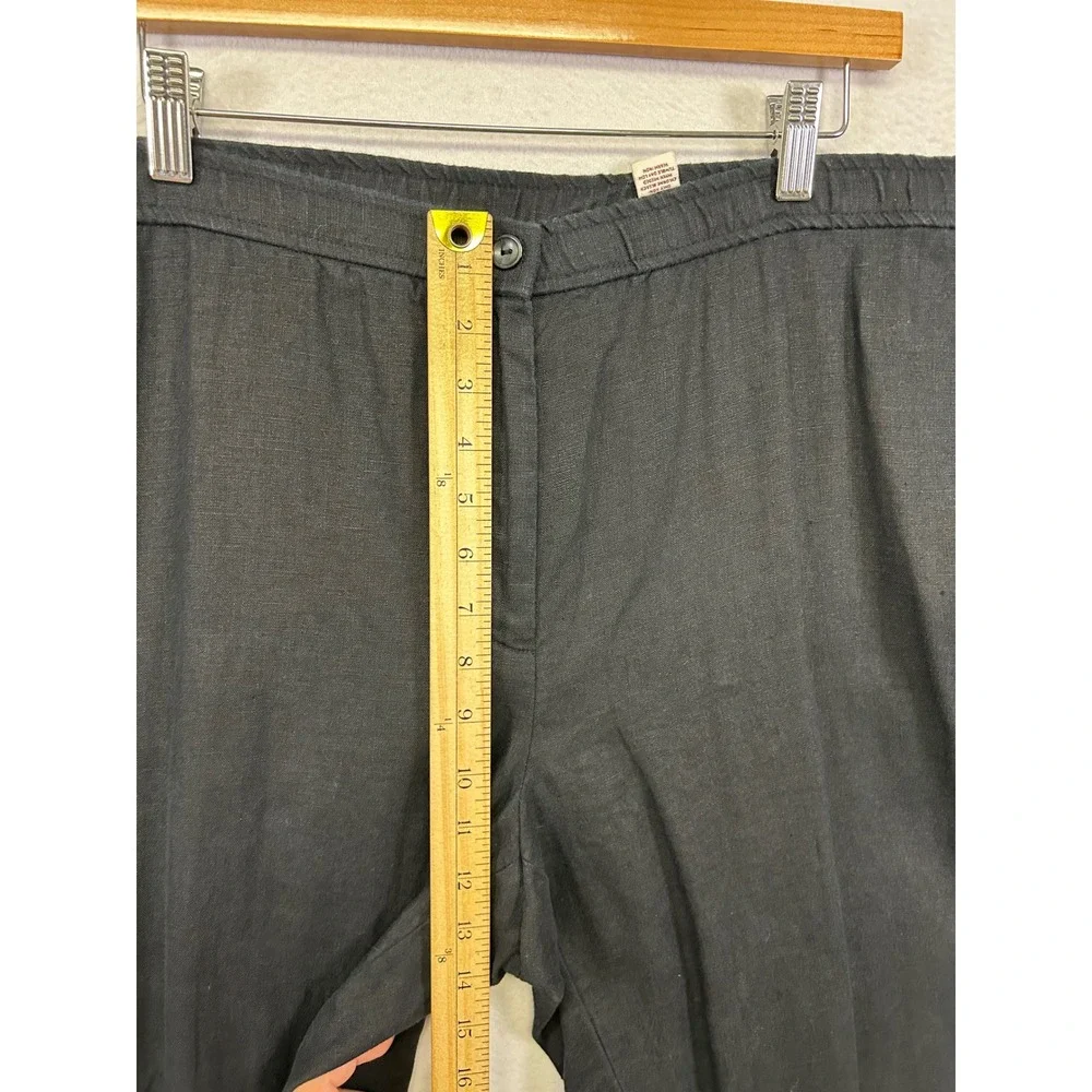 JM Collection Coastal Minimalist Women 14 Black 100% Linen Straight Leg Pants